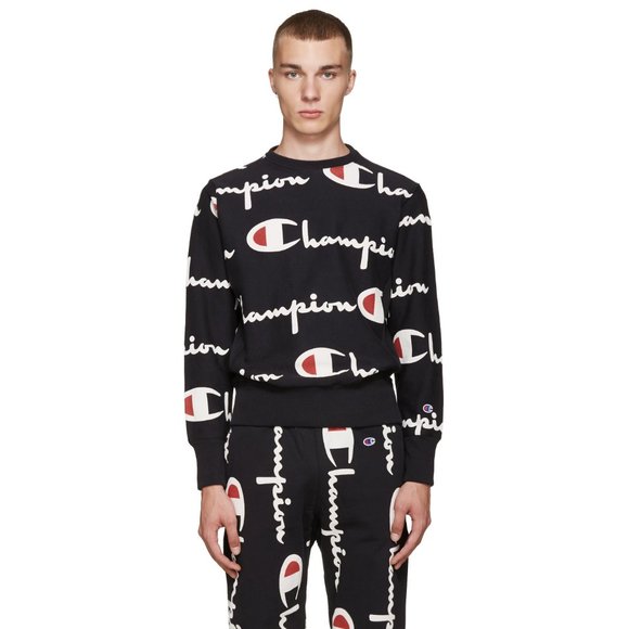 Champion Other - NWOT *RARE* CHAMPION REVERSE WEAVE BLACK ALL OVER LOGO SWEATSHIRT